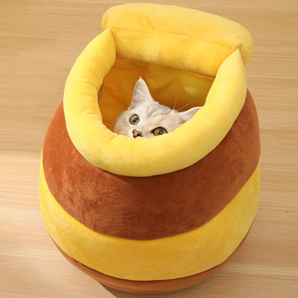 Luxury Honey Jar Cat Bed – Ultra-Plush & Cozy Hideaway for Cats