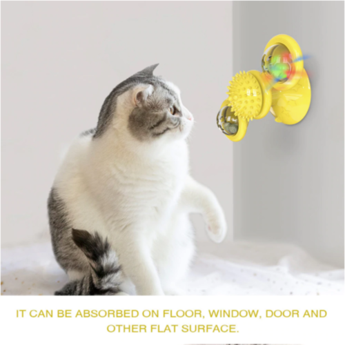 Whirling LED Cat Toy – Interactive Suction Cup Spinner with Lights, Bells & Catnip for Endless Fun