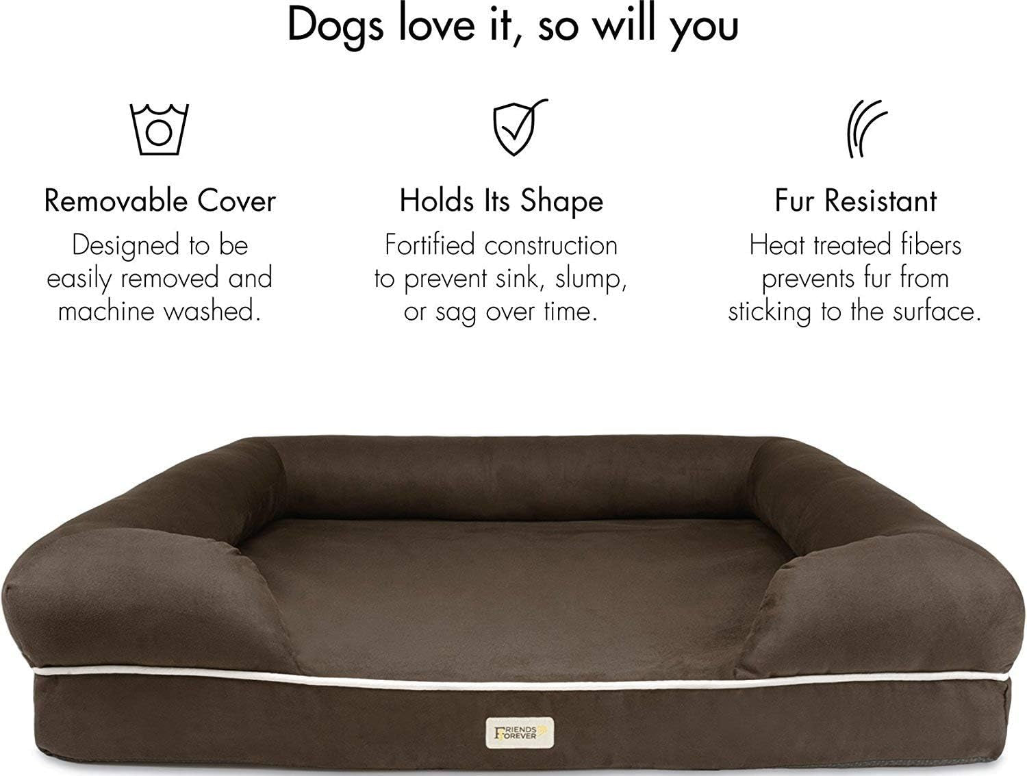 X-Large Dog Bed, Orthopedic Dog Sofa Memory Foam Mattress, Calming Dog Couch Bed, Wall Rim Pillow, Water Resistant Liner, Washable Cover, Non-Slip Bottom, Chester, X-Large Cocoa Brown