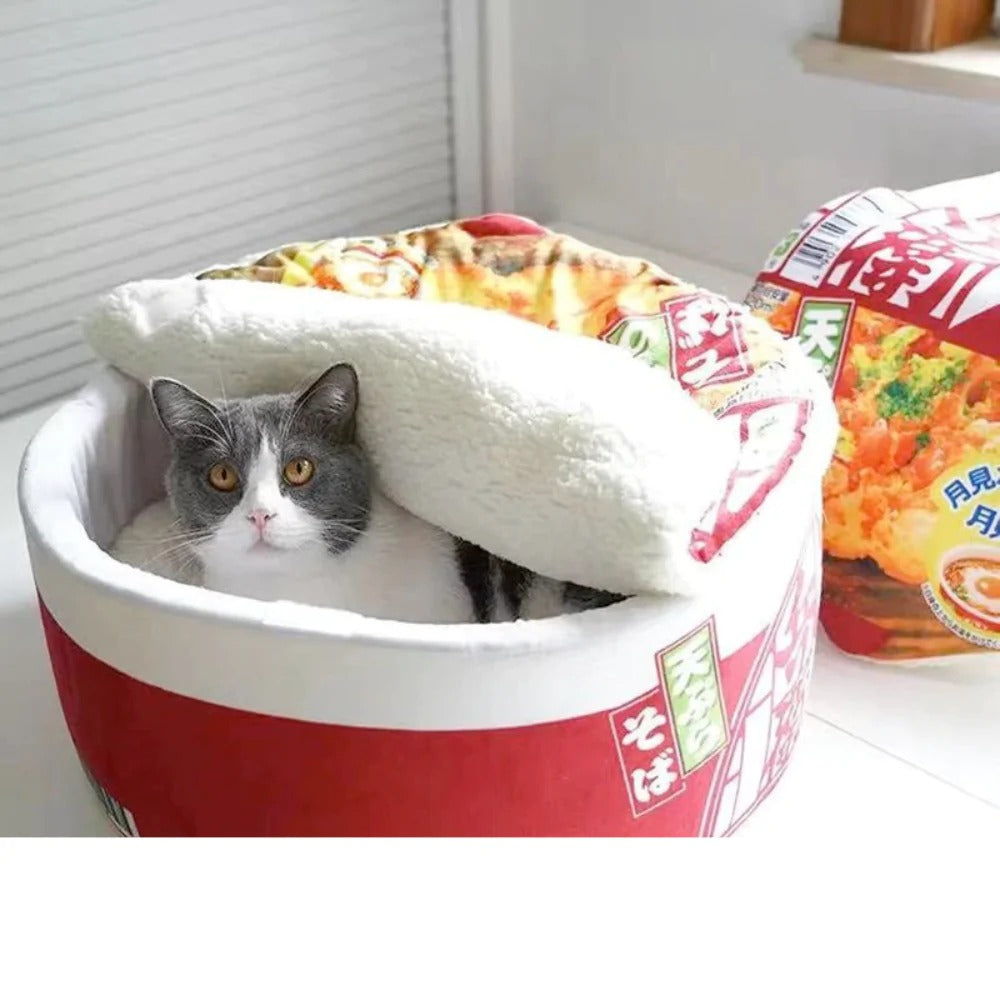 Pet Ramen Cushion Bed – Ultra-Plush, Cozy & Adorable 3-Piece Snuggle Nest for Cats & Small Dogs