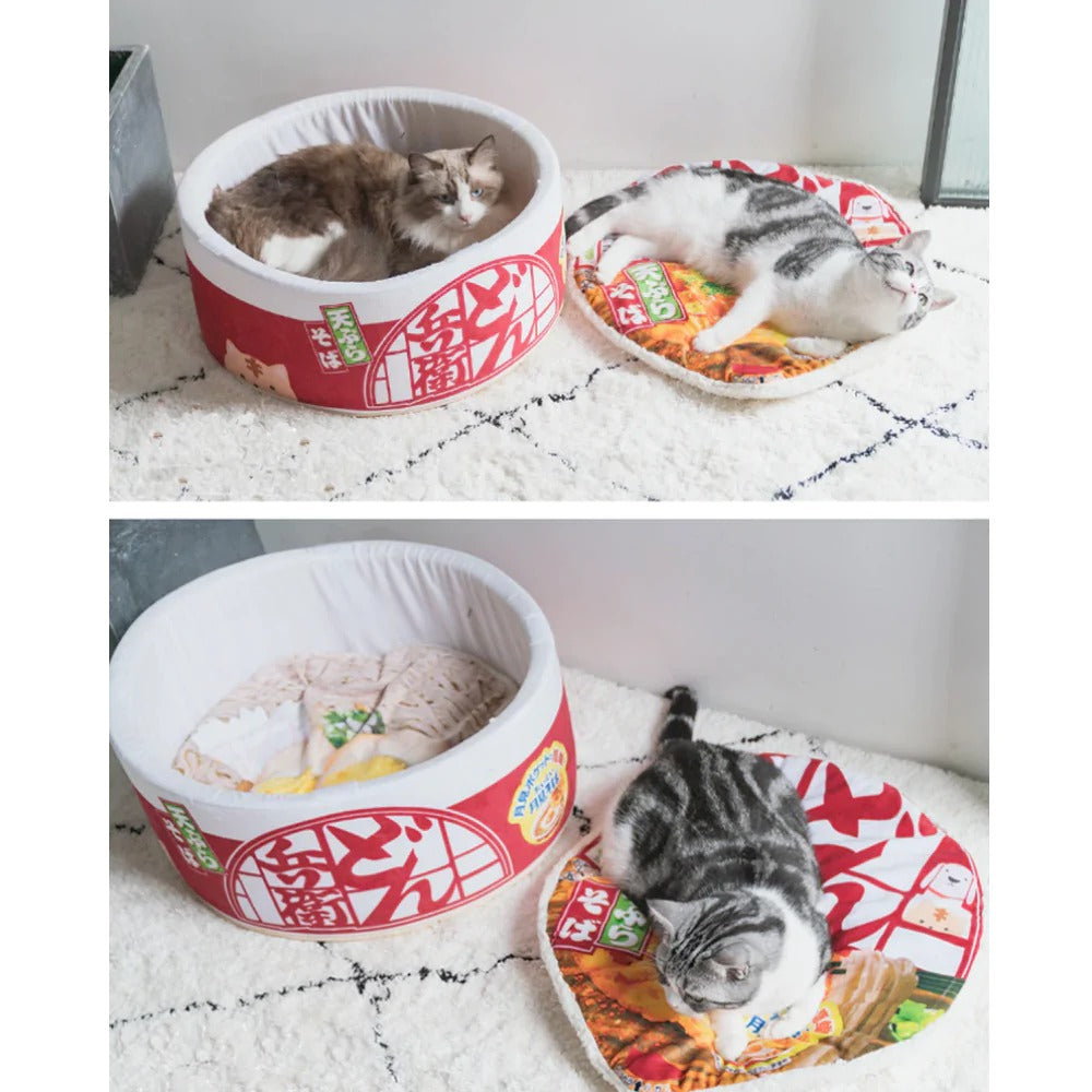 Pet Ramen Cushion Bed – Ultra-Plush, Cozy & Adorable 3-Piece Snuggle Nest for Cats & Small Dogs