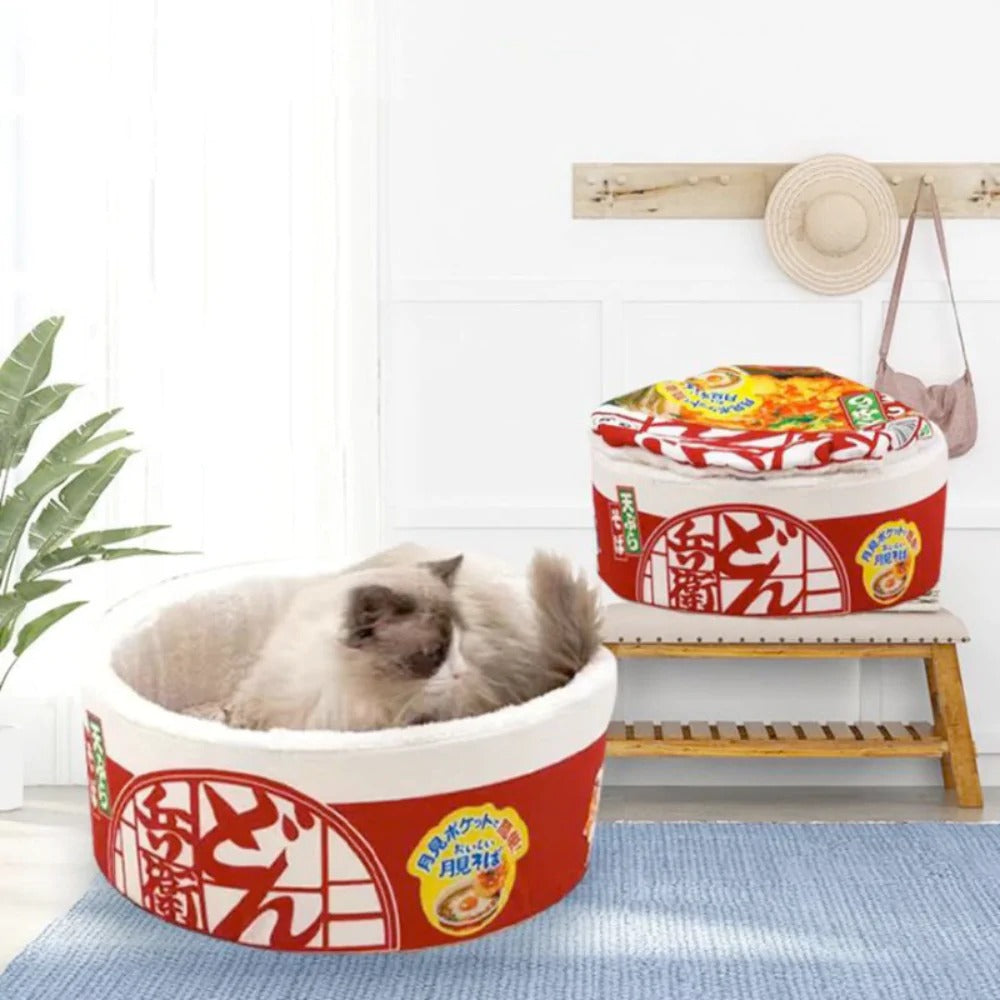 Pet Ramen Cushion Bed – Ultra-Plush, Cozy & Adorable 3-Piece Snuggle Nest for Cats & Small Dogs