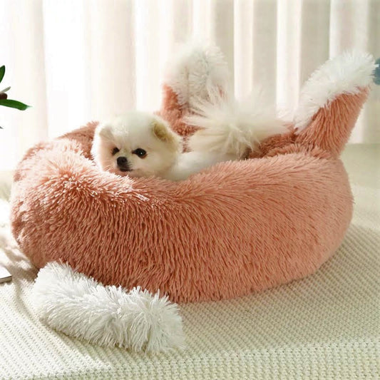 Luxury Plush Pet Bed with Ears & Tail – Ultra-Soft & Cozy for Cats & Small Dogs | Anti-Skid Base