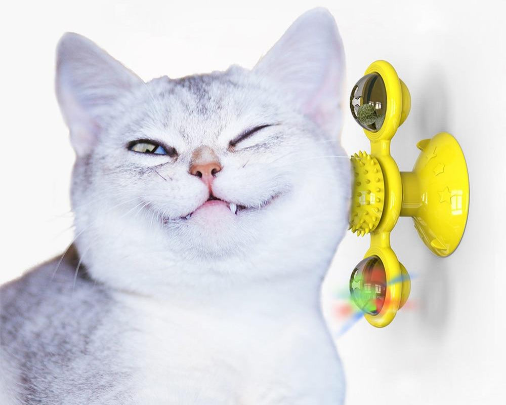 Whirling LED Cat Toy – Interactive Suction Cup Spinner with Lights, Bells & Catnip for Endless Fun