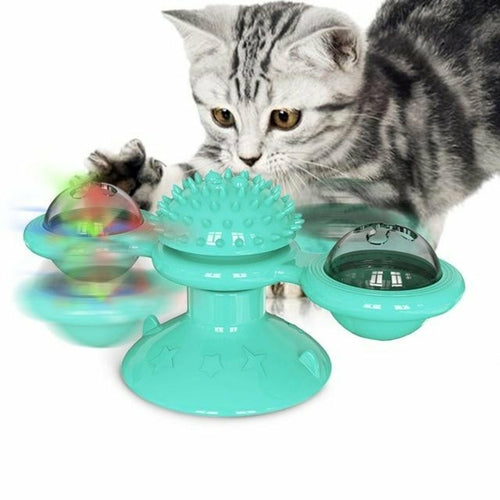 Whirling LED Cat Toy – Interactive Suction Cup Spinner with Lights, Bells & Catnip for Endless Fun